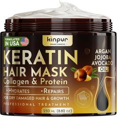 KINPUR Keratin Hair Mask bottle close-up for hydrating nourishment