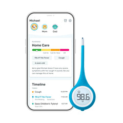 Kinsa QuickCare thermometer front view with fast, clear temperature readout