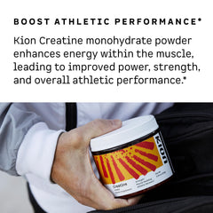 Close-up of Kion Creatine label, highlighting Creapure purity.