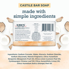 Close-up of foamy lather from Kirks Castile Citrus Twist soap for gentle cleansing.