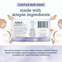 Kirks Castile Soap Lavender Vanilla bar with soothing fragrance for daily use.