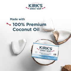 Kirk's Coco Castile Soap label highlights no animal by-products and cruelty-free care.
