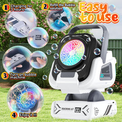 Kiskey Bubble Machine 370ml tank for longer bubble sessions.