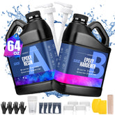 KISREL epoxy resin 64oz kit contents organized for beginners' setup.