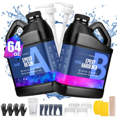 KISREL epoxy resin 64oz kit contents organized for beginners' setup.