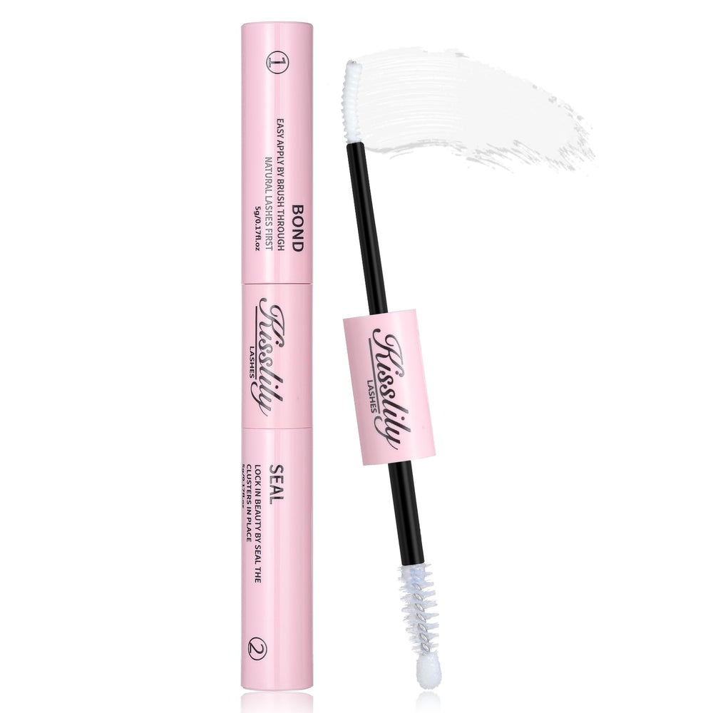 Kisslily Lash Cluster Glue bottle close-up showing waterproof formula for all-day wear.