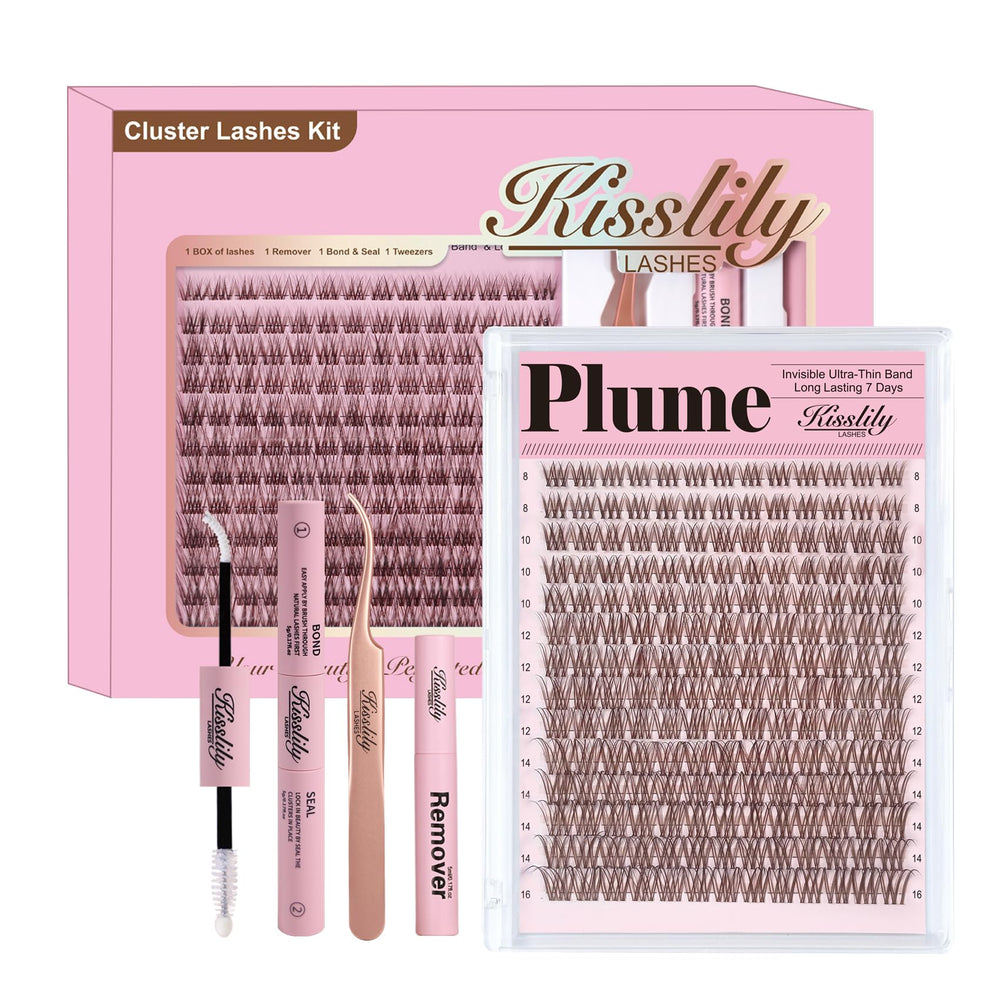 Kisslily Plume Brown Lashes invisible band close-up for natural look.