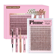 Kisslily Plume Brown Lashes invisible band close-up for natural look.