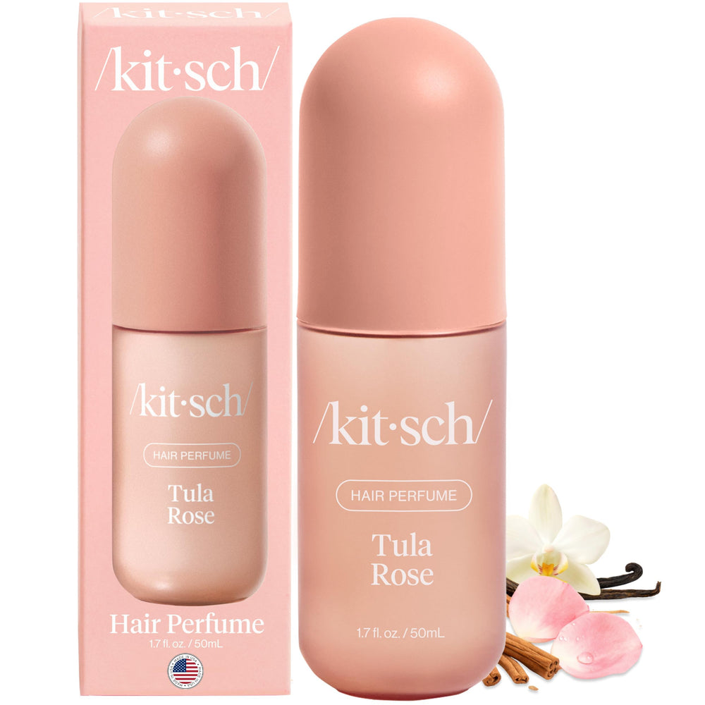 Kitsch Hair Perfume Tula Rose bottle close-up showing floral fragrance