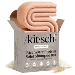 Kitsch rice water shampoo bar packaging highlights eco-friendly travel-ready design