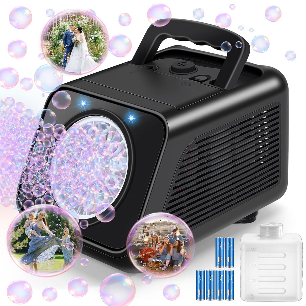 Kizmore Bubble Machine front view, compact design for easy indoor and outdoor use.