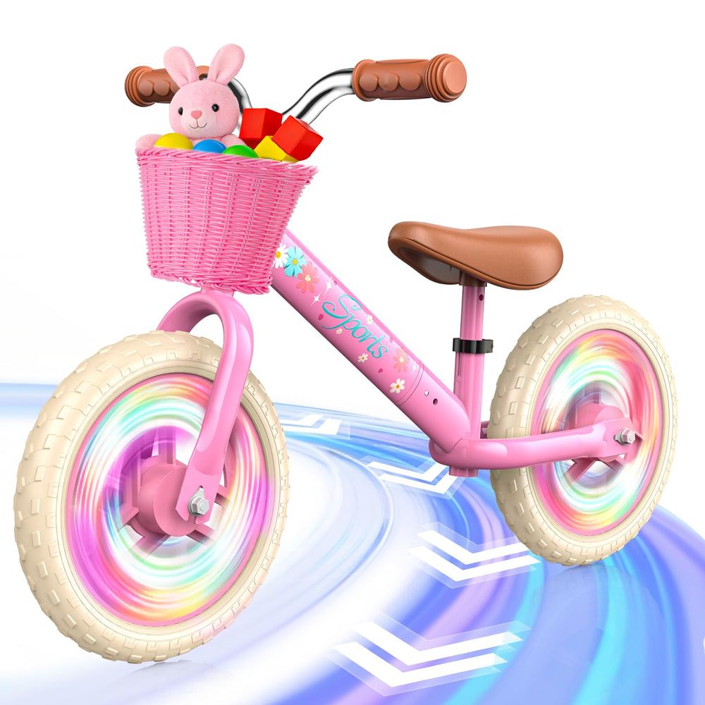 Kkdi balance bike pink front view shows a sturdy frame for growing riders