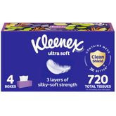 Kleenex Ultra Soft packaging displays 3-ply comfort for daily use.