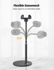 Klsniur clamp with thick-case protection secures a phone on the stand.