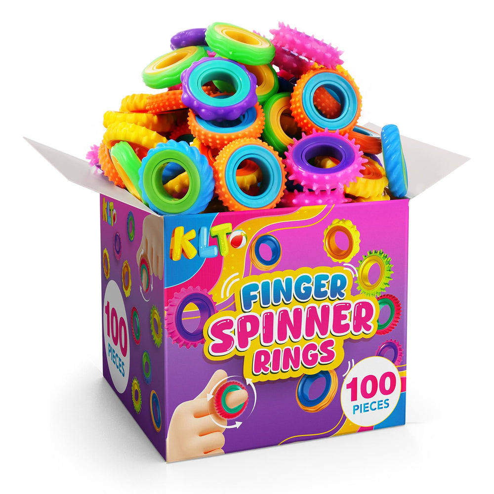 KLT fidget rings bulk pack in bright colors for classroom prizes.