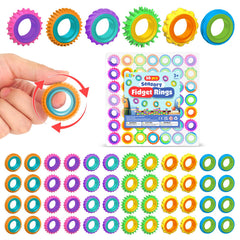 KLT texture spinner rings close-up in bright colors for calming tactile play