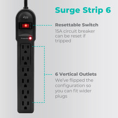 KMC surge protector with 6 outlets and 4-foot cord for desktops.
