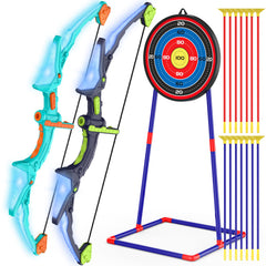 Kmuxilal archery bow with LED lights demonstrates quick 1-second assembly for kids.