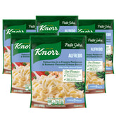 Knorr Pasta Sides Alfredo Fettuccine packaging shown, quick dinner solution for busy weeknights.