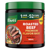 Knorr Roasted Beef Premium Flavor Base jar label shows authentic beef flavor for rich soups