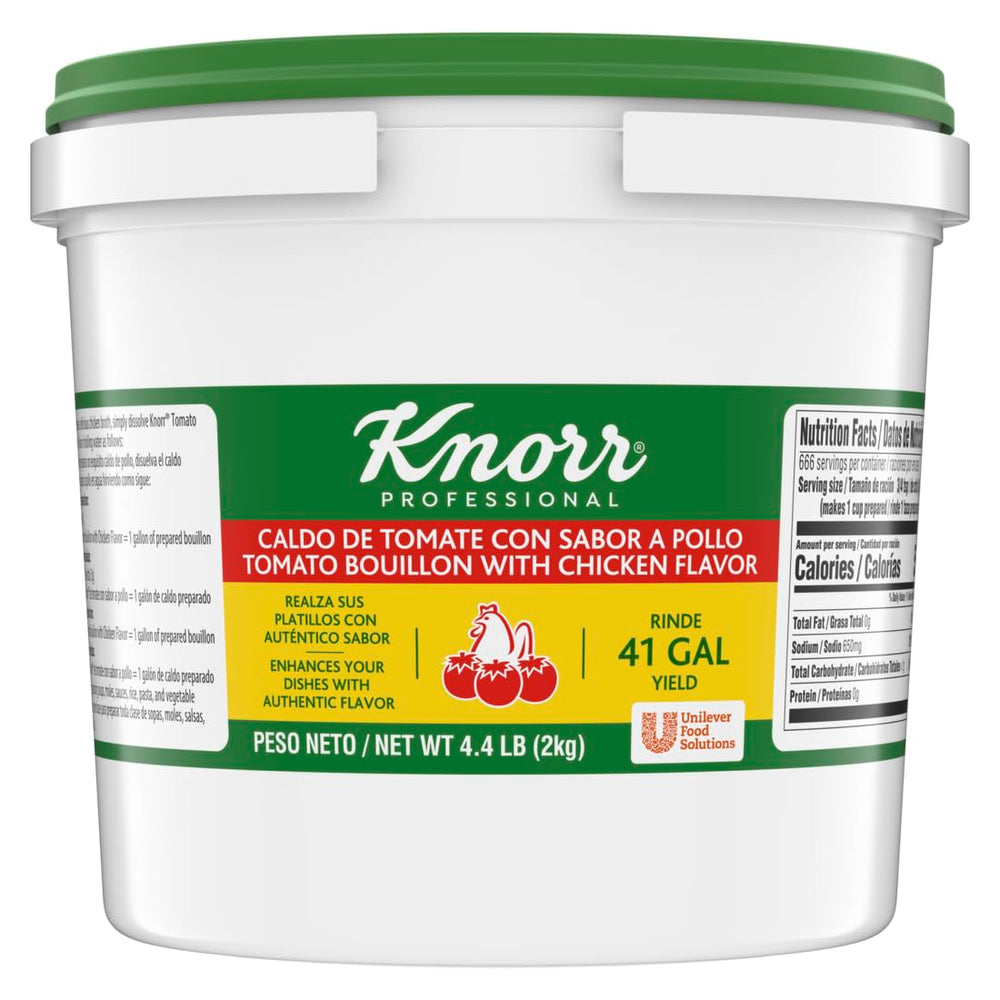 Knorr Tomato Bouillon Base packaging on shelf, convenient seasoning for quick meals.