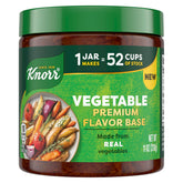 Knorr Vegetable Premium Flavor Base jar close-up showing brand and packaging for authentic flavor.