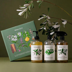Koala Eco gift set 3-pack dish soap bottle featuring Australian lemon myrtle and mandarin, great for grease removal