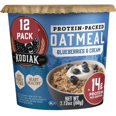 Kodiak Cakes Blueberries & Cream Oatmeal Cups with vibrant blueberries and creamy oats for quick breakfast