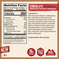 Kodiak Cakes Chocolate Granola close-up showing chunky clusters and protein-packed texture.