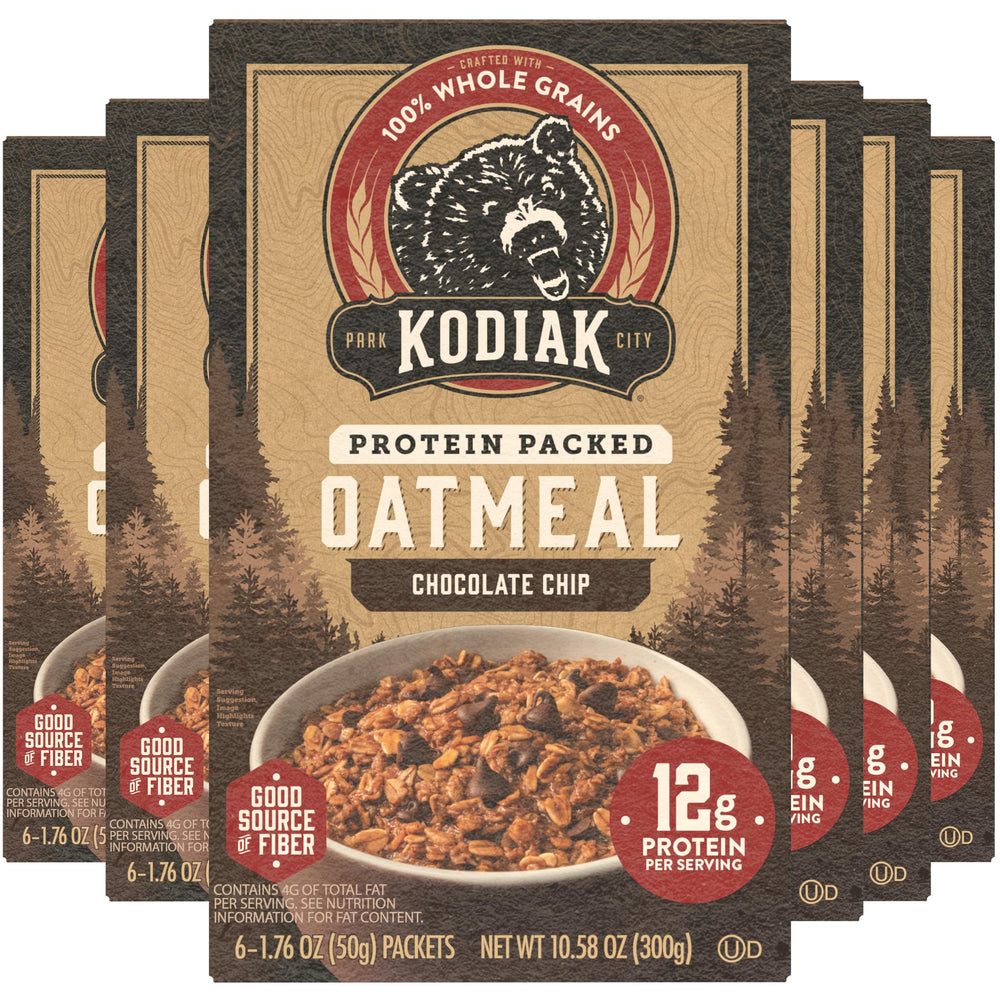 Kodiak Cakes instant oatmeal chocolate chip boxes in a six-box bundle.