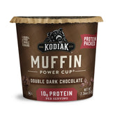 Kodiak Cakes Minute Muffins Double Dark Chocolate 12-pack on shelf for quick mornings.