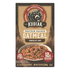 Bowl of Kodiak Cakes oatmeal with chocolate chips, ready to enjoy.