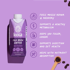 Koia-21-vitamins-label close-up highlights the vitamin-rich plant protein blend.