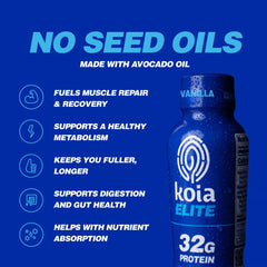 Koia Elite Vanilla close-up reveals creamy, dairy-free shake texture.