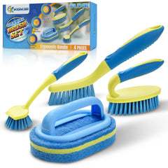 Koksi scrub brush set on bathroom tub for deep grime removal.