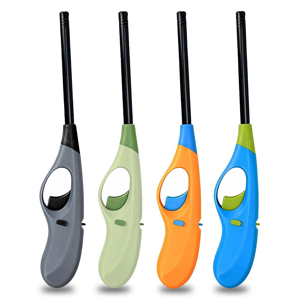 KOLIFEGOODS long lighter 4-pack for candles and grills, refillable for convenience.