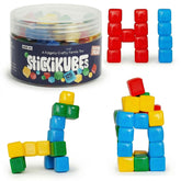 KOMARC GAMES StickiKubes tub with 125 colorful cubes for creative play.
