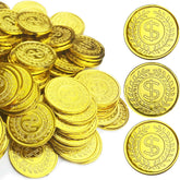 KOMIDK pirate gold coins, 100 pieces, glittering plastic for treasure hunts