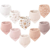 Konssy Muslin Baby Bibs pack front view, soft absorbent fabric for drool control