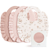 Konssy Muslin Baby Bibs front view with soft fabric and ruffle trim