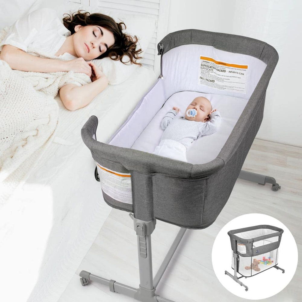 KoolerThings 3-in-1 bassinet grey, portable sleep space for nursery, living room, or travel.
