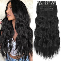 KoookaStyle clip-in long wavy extensions front view for natural volume