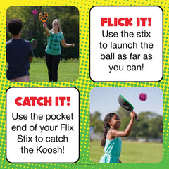 Koosh Flix Stix outdoor play enables versatile use at park, yard, or porch.