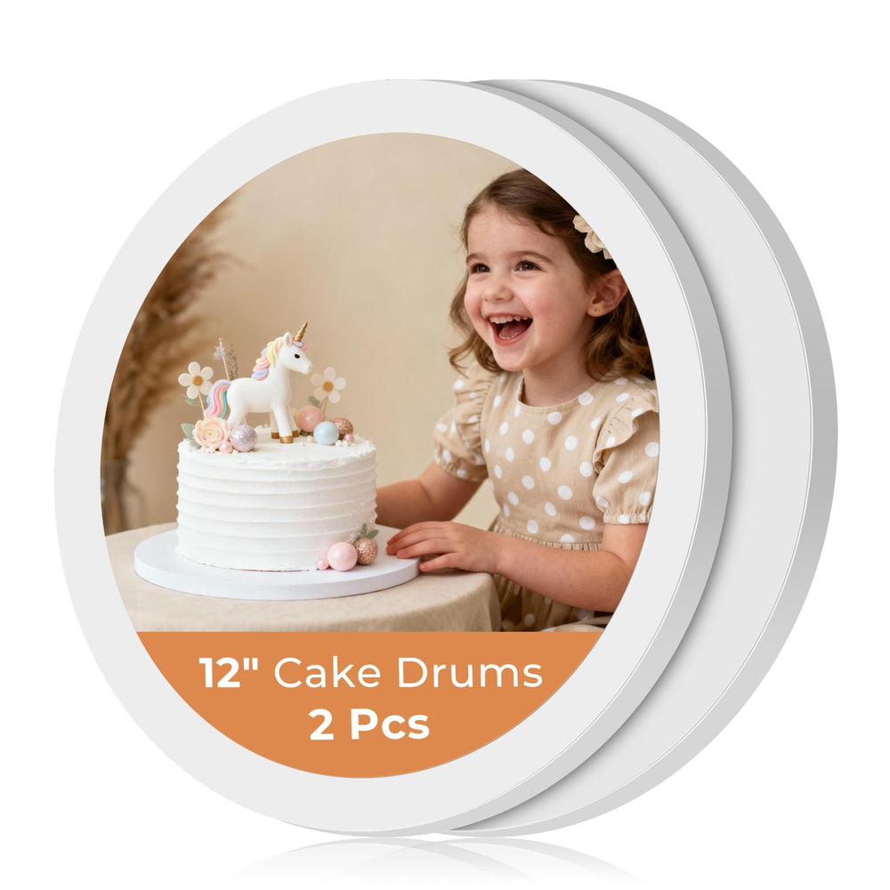 Kootek 12-inch round cake board, top view, ideal base for elegant cakes.