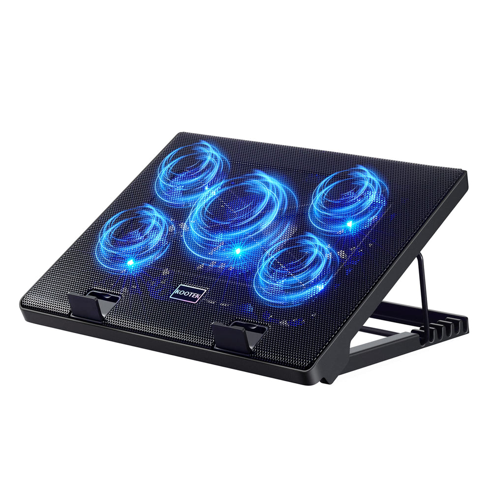 Kootek laptop cooling pad top view highlighting five quiet fans for reliable cooling
