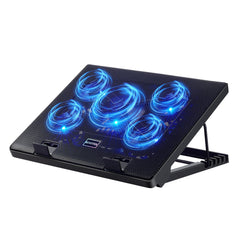 Kootek laptop cooling pad top view highlighting five quiet fans for reliable cooling