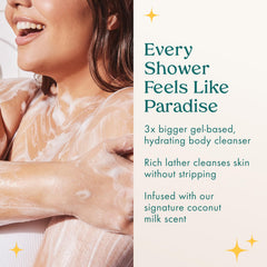Kopari Jumbo Coconut Hydrating Body Wash with organic coconut water nourishes skin.