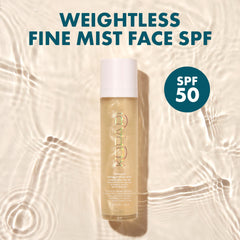Kopari Sunglaze fine mist spray dispersing evenly across makeup.