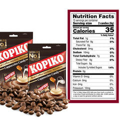 Foil-wrapped Kopiko Cappuccino Candy closeup reveals glossy texture.