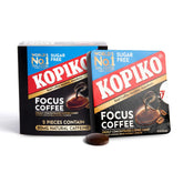 Kopiko Focus two candies close-up highlighting 80 mg caffeine